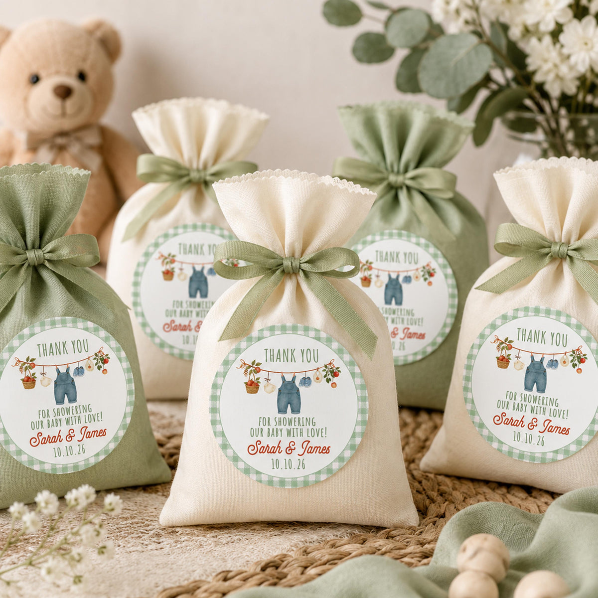 Personalized Farmer Baby Shower Stickers, Country Theme Favor Labels