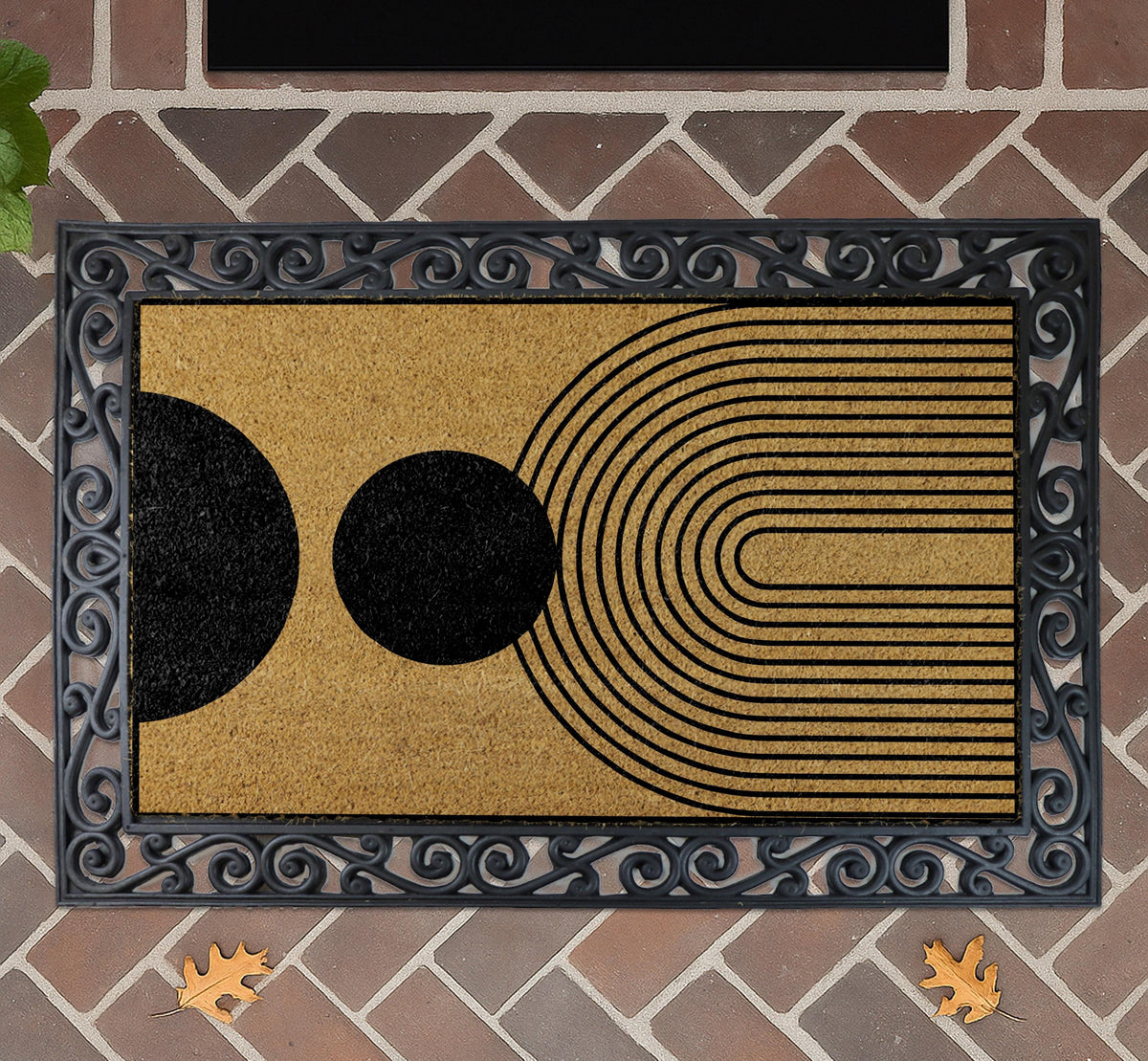 Modern Abstract Entryway Mat, Geometric Coco Doormat, Minimalist Lines Welcome Mat