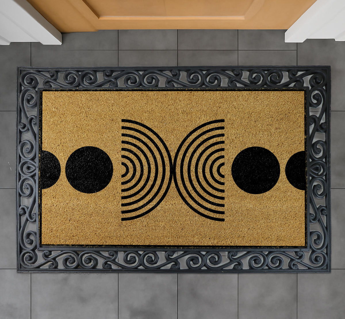 Modern Abstract Entryway Mat, Geometric Coco Doormat, Minimalist Lines Welcome Mat