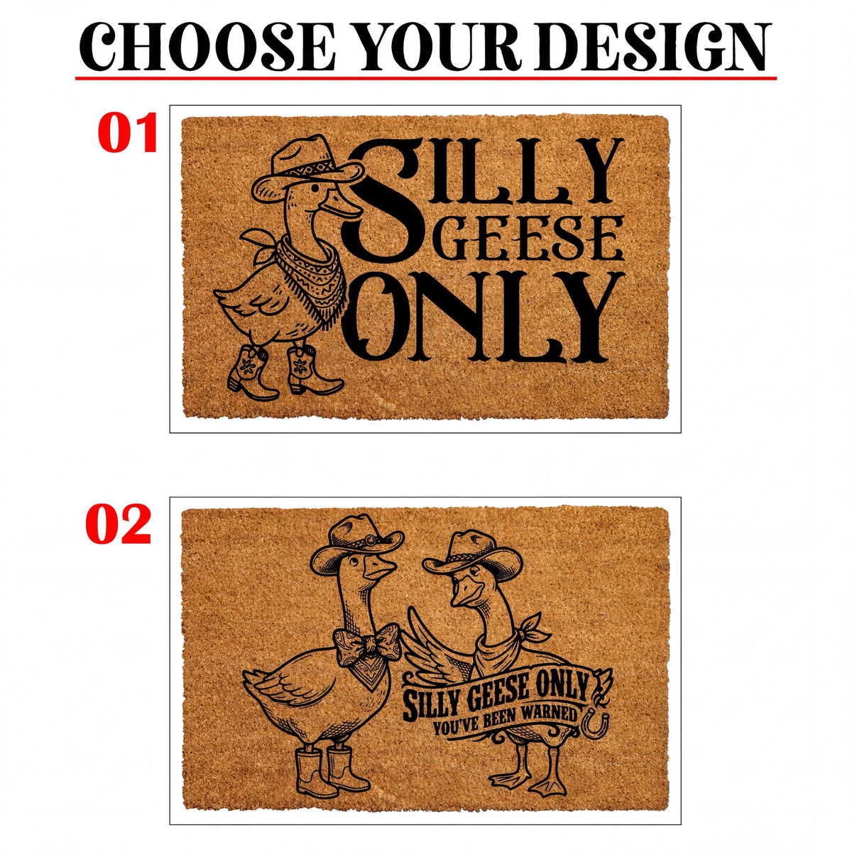 Silly Geese Only Doormat, Cowboy Theme Coir Mat, Rustic Farmhouse Welcome Rug