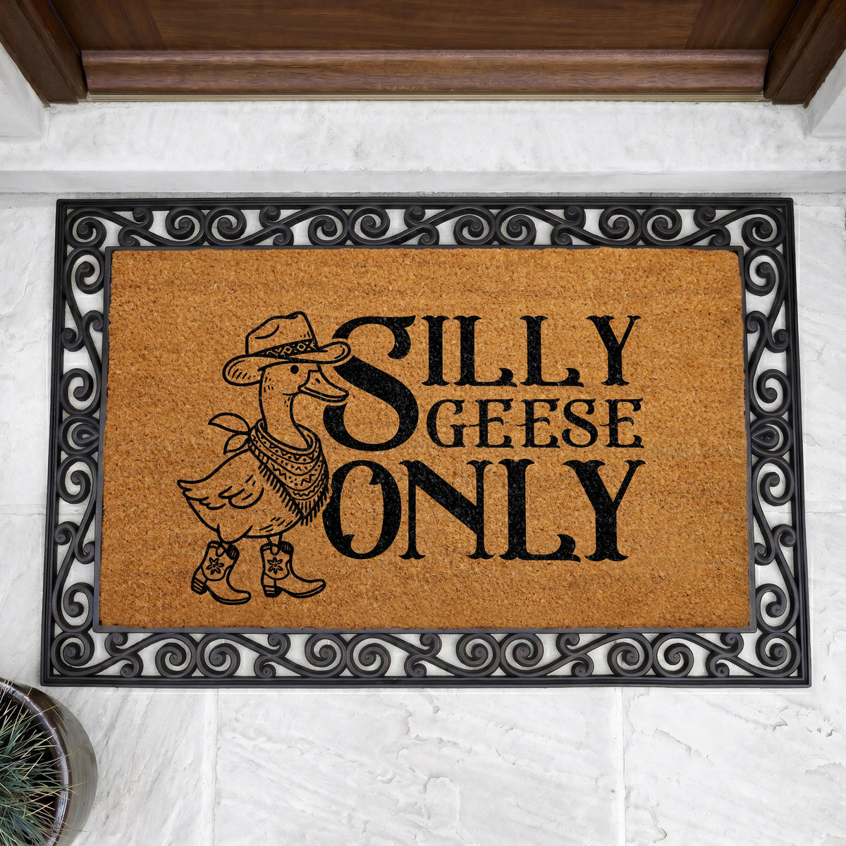 Silly Geese Only Doormat, Cowboy Theme Coir Mat, Rustic Farmhouse Welcome Rug