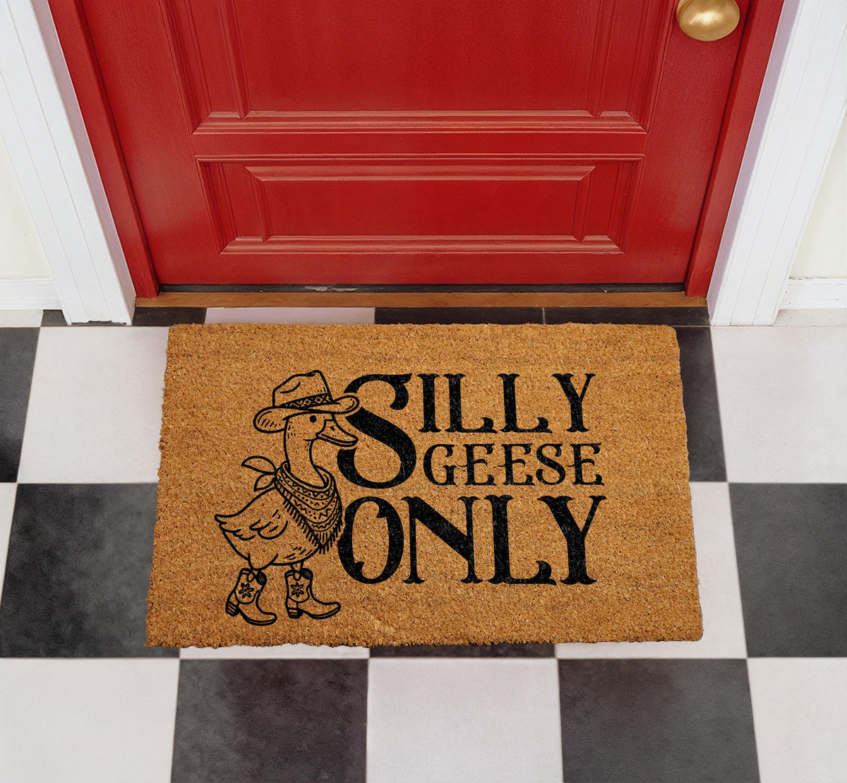 Silly Geese Only Doormat, Cowboy Theme Coir Mat, Rustic Farmhouse Welcome Rug