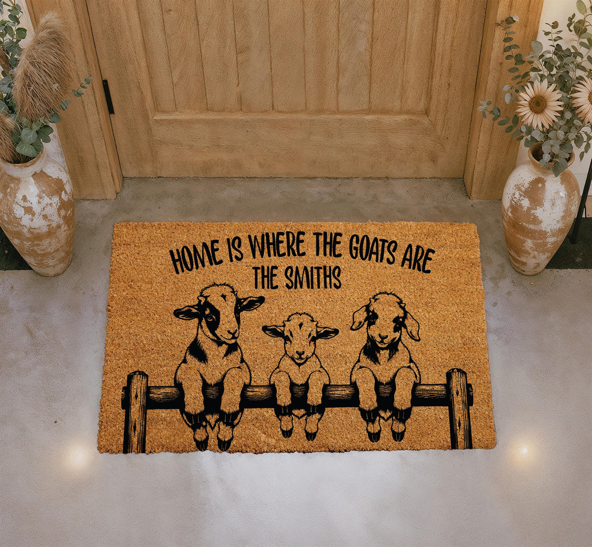 Personalized Goat Family Coir Doormat