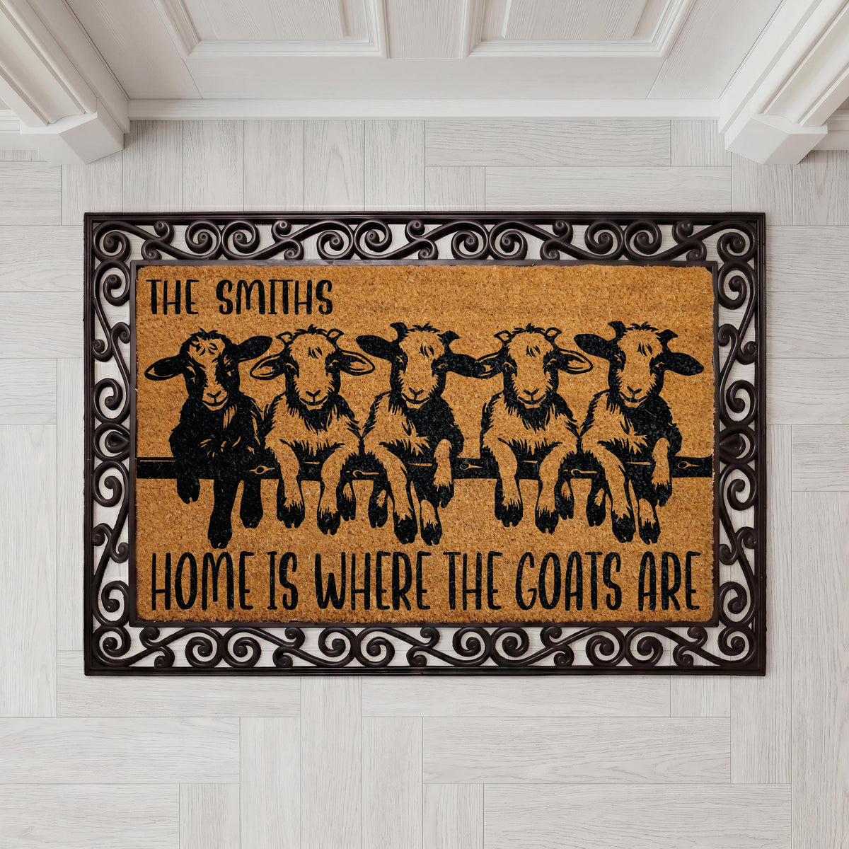 Personalized Goat Family Coir Doormat