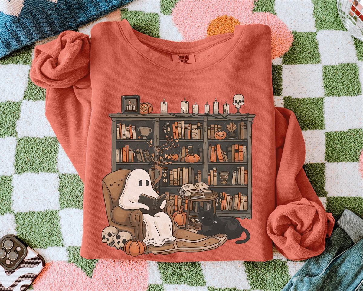 Halloween Teacher Comfort Colors Sweathirt, Bookish Halloween Sweater, Librarian Halloween Crewneck, Halloween Book Lover Sweathirt
