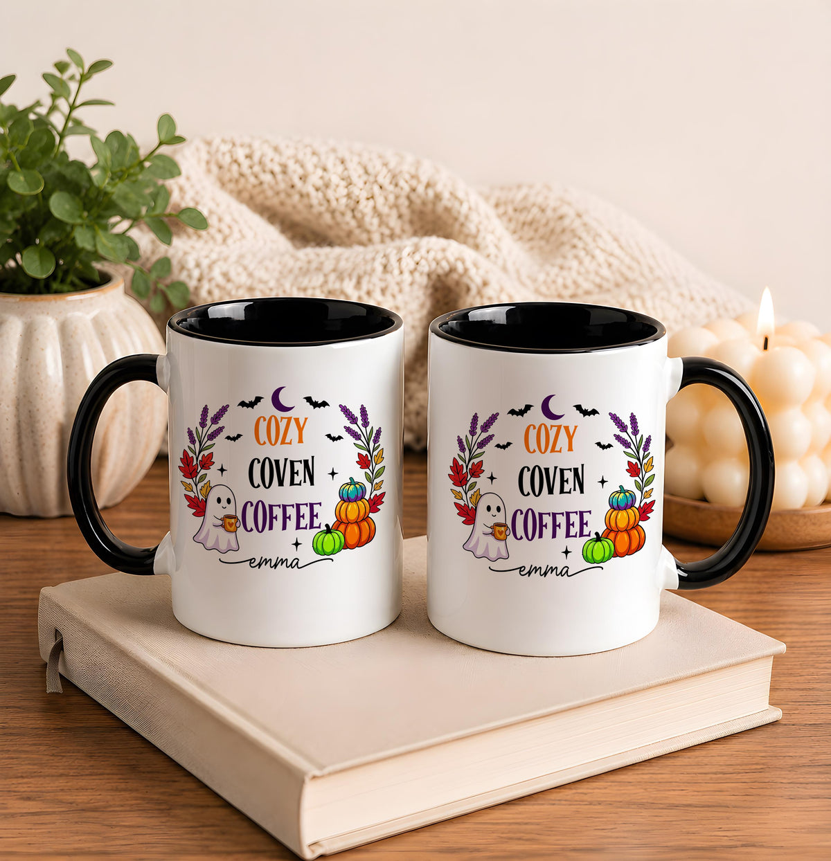 Personalized Cozy Pumpkin Season Coffee Mug, Custom Name Halloween Reader Ceramic Cup