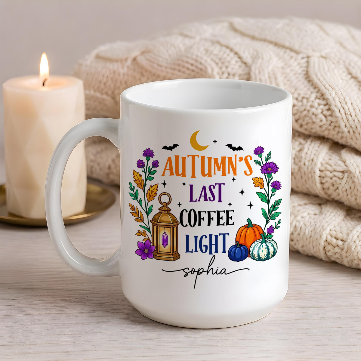 Personalized Cozy Pumpkin Season Coffee Mug, Custom Name Halloween Reader Ceramic Cup
