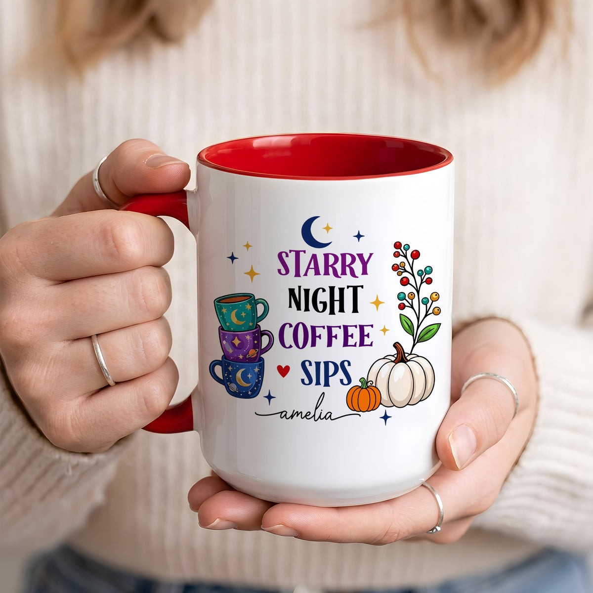 Personalized Cozy Pumpkin Season Coffee Mug, Custom Name Halloween Reader Ceramic Cup