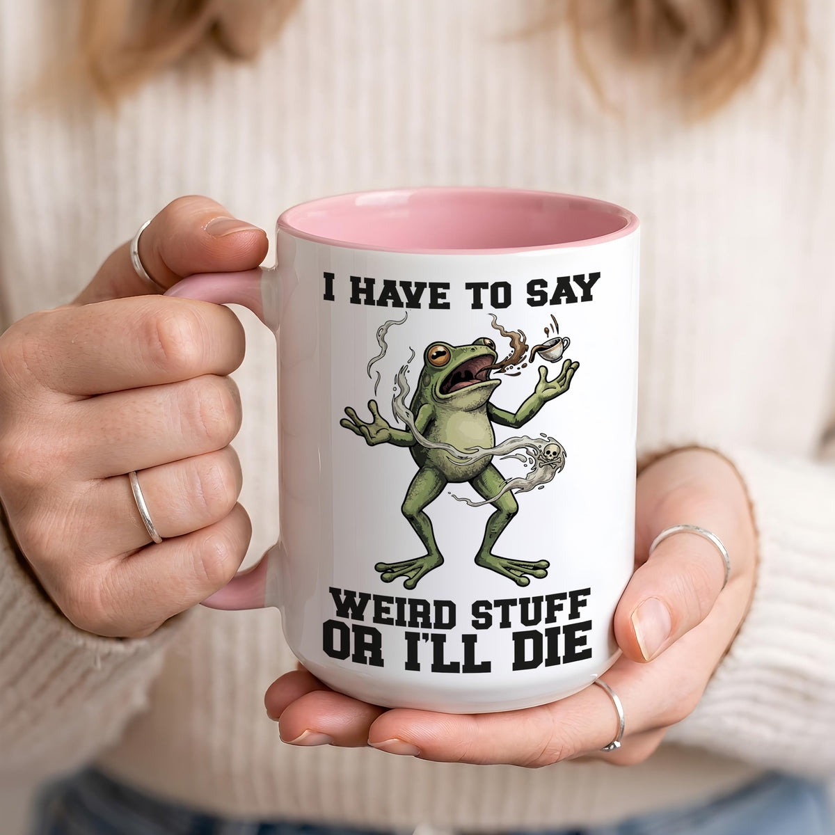 I Have To Say Weird Stuff Or I'll Die Mug, Funny Frog Coffee Cup, Quirky Animal Lover Gift