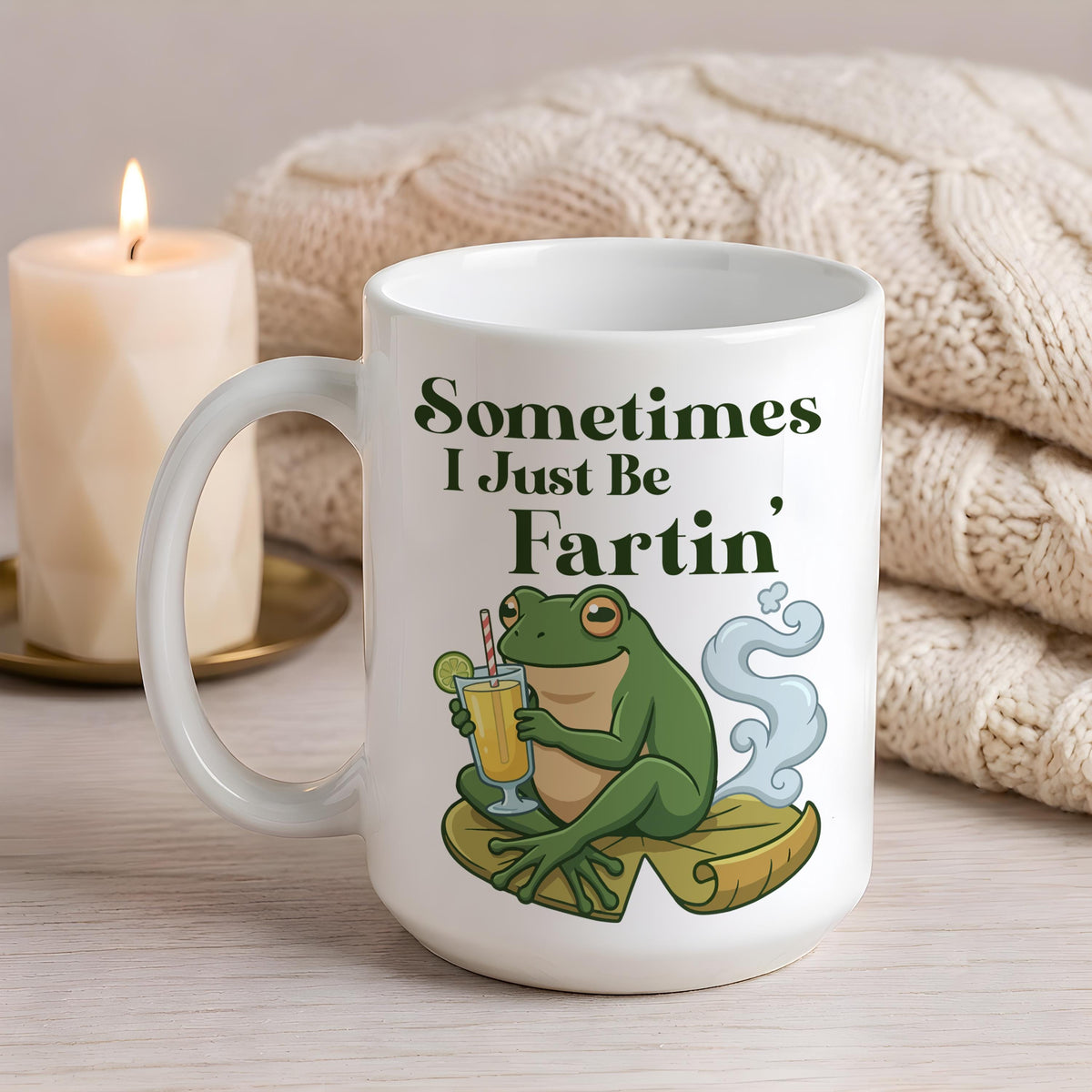 Sometimes I Just Be Fartin' Coffee Cup, Sarcastic Frog Illustration Ceramic Mug for Coworker