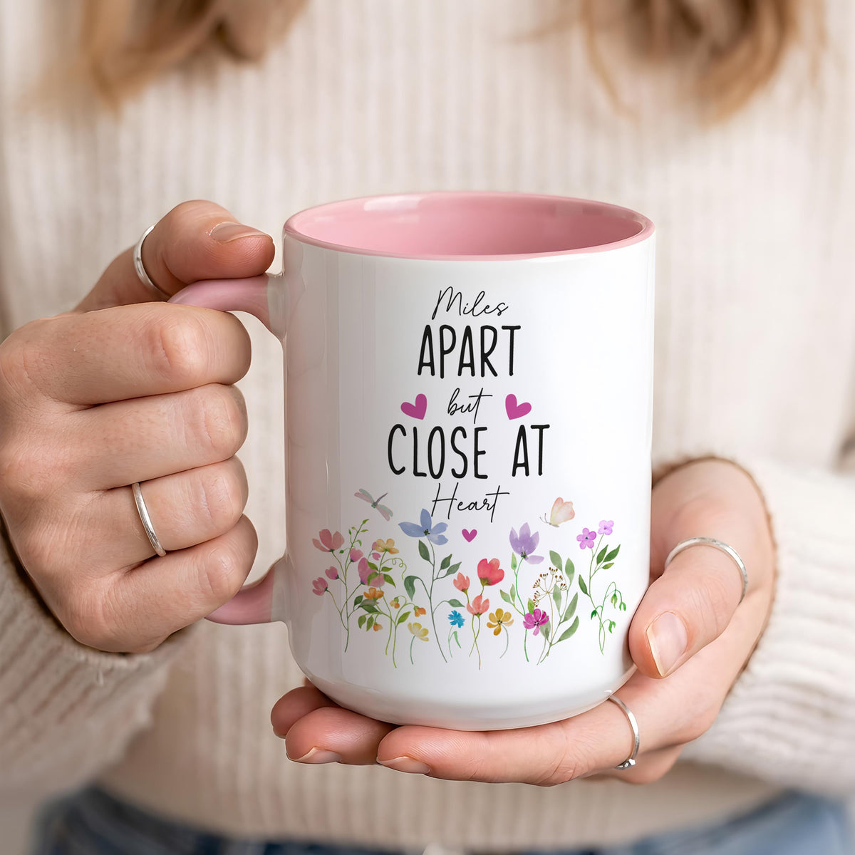 Personalized Floral State Mug, Miles Apart But Close At Heart Cup, Long Distance Gift