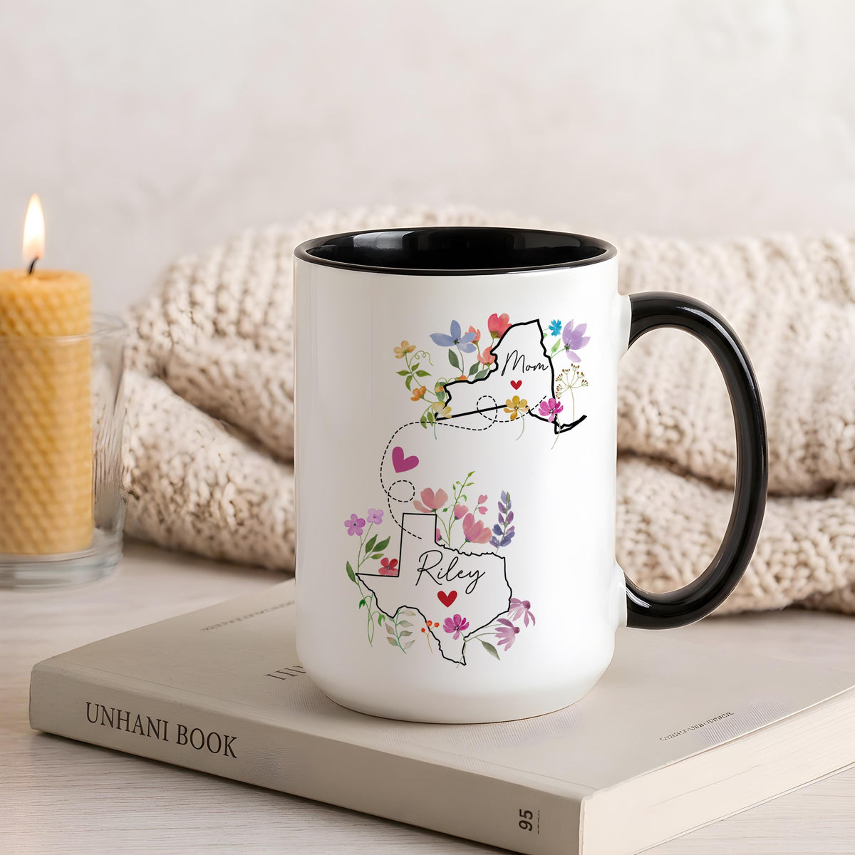 Personalized Floral State Mug, Miles Apart But Close At Heart Cup, Long Distance Gift