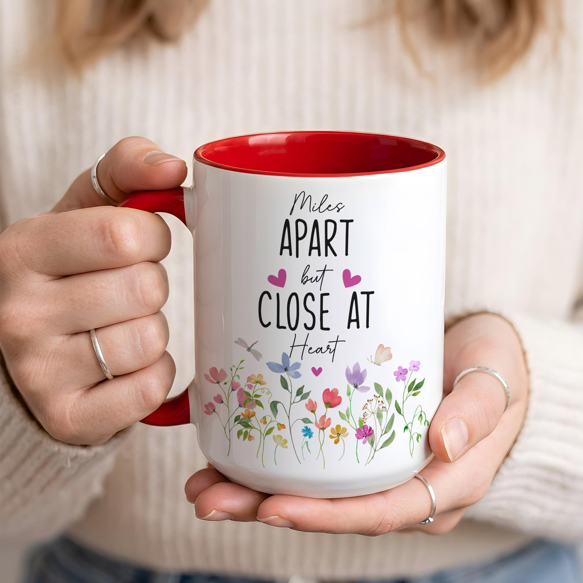 Personalized Floral State Mug, Miles Apart But Close At Heart Cup, Long Distance Gift