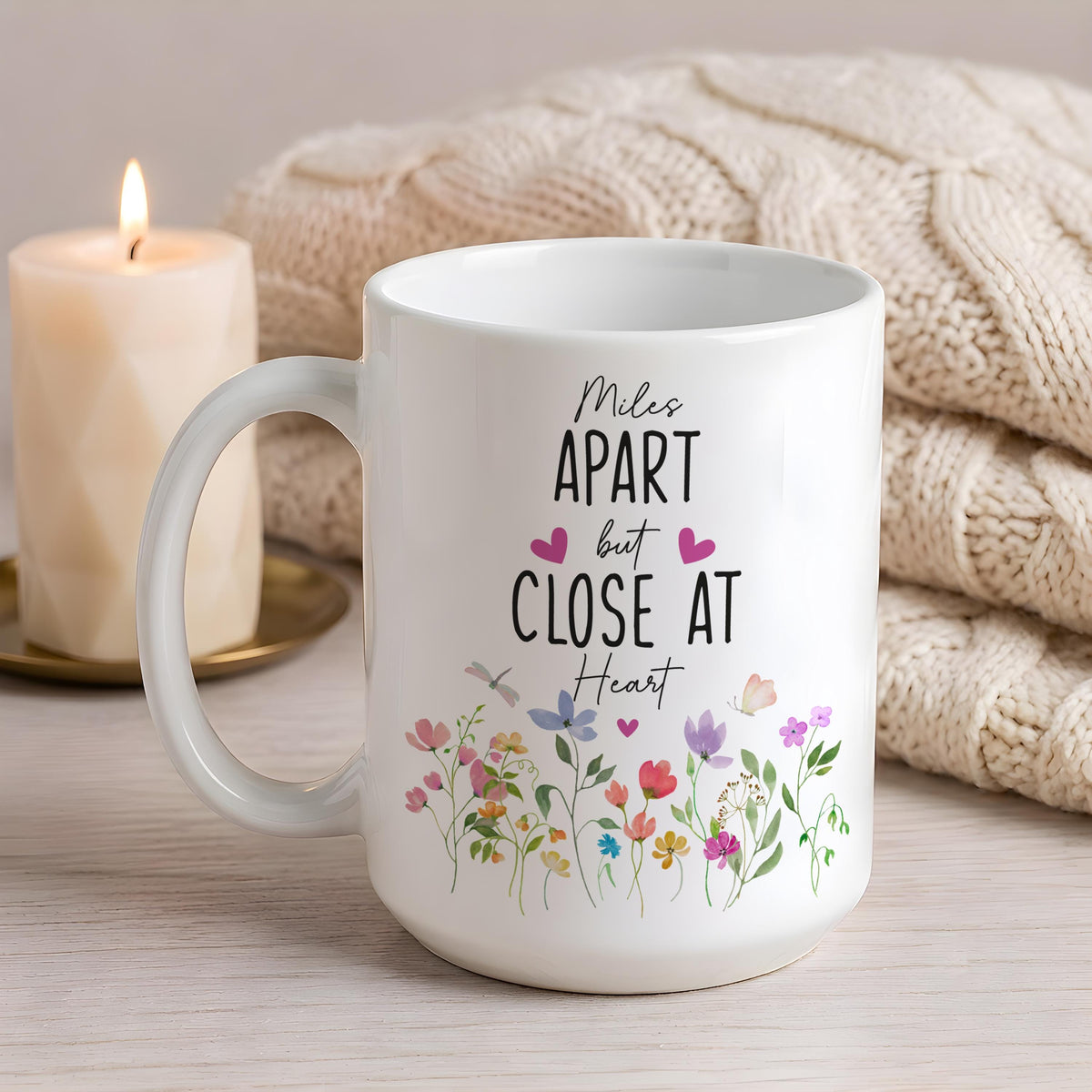 Personalized Floral State Mug, Miles Apart But Close At Heart Cup, Long Distance Gift