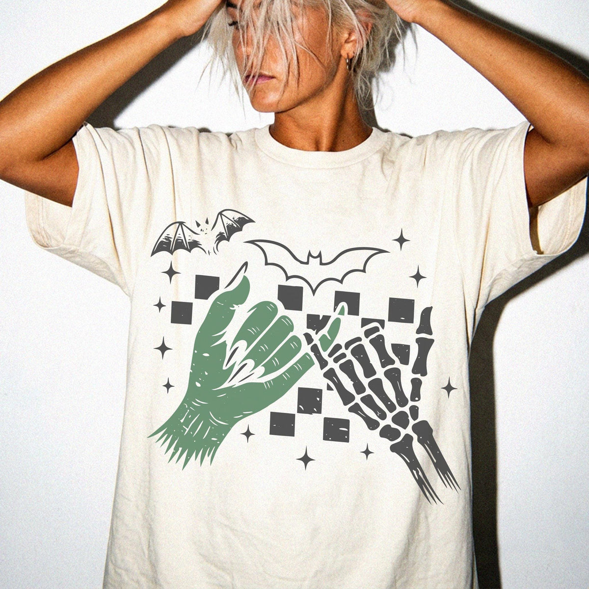 Skeleton Hands Comfort Colors® Shirt, Monster Hand Halloween T-Shirt, Spooky Season Tee, Retro Halloween Shirt