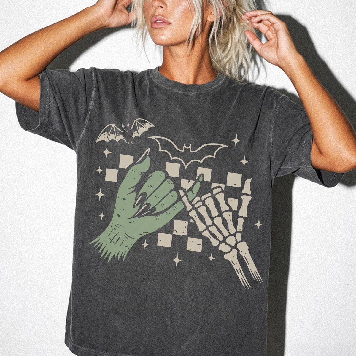 Skeleton Hands Comfort Colors® Shirt, Monster Hand Halloween T-Shirt, Spooky Season Tee, Retro Halloween Shirt