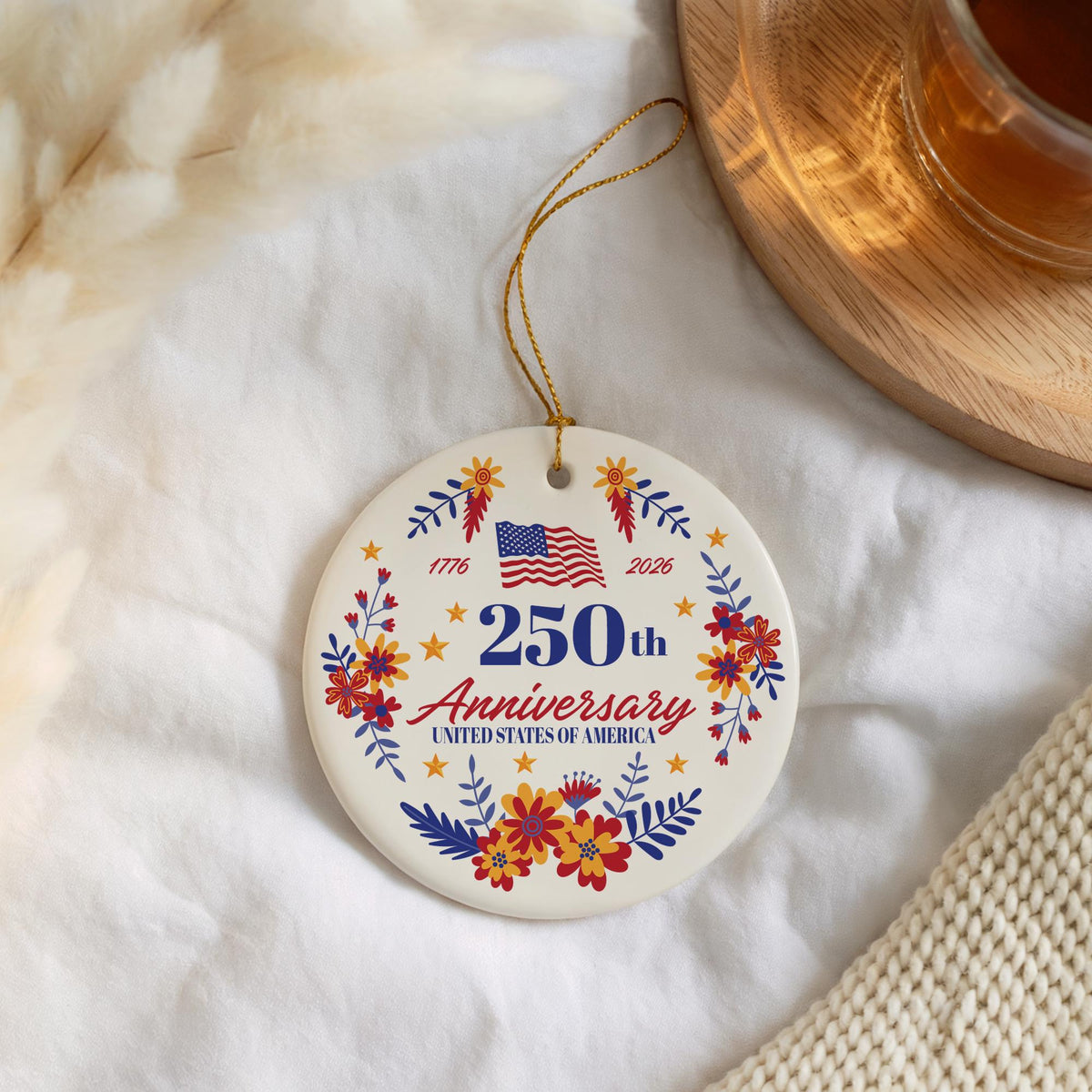 250th Anniversary USA Ornament, 1776-2026 America Keepsake, 4th of July Ceramic Decor