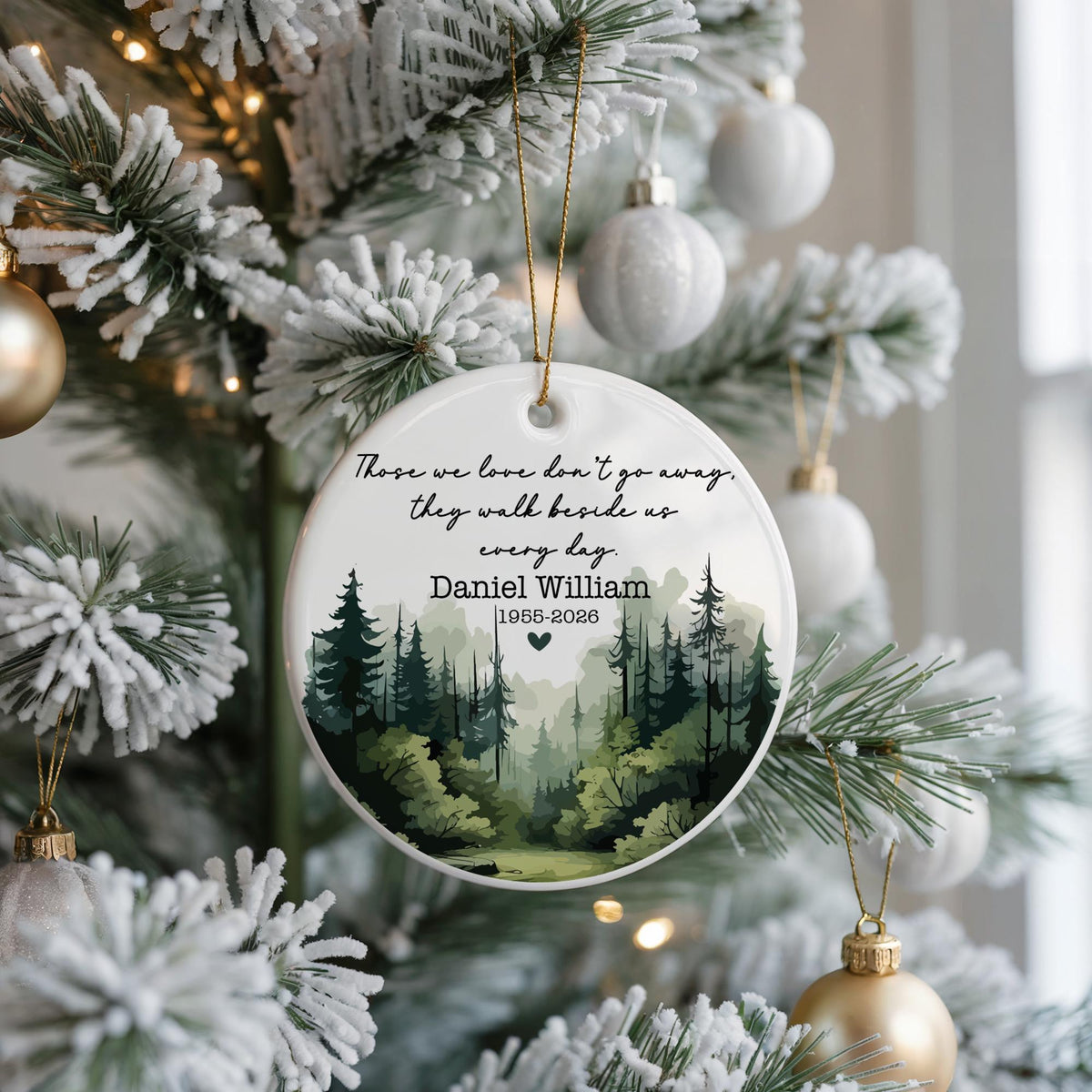 Custom Ceramic Memorial Ornament, Remembrance Keepsake, Forest Scene (Double-Sided)