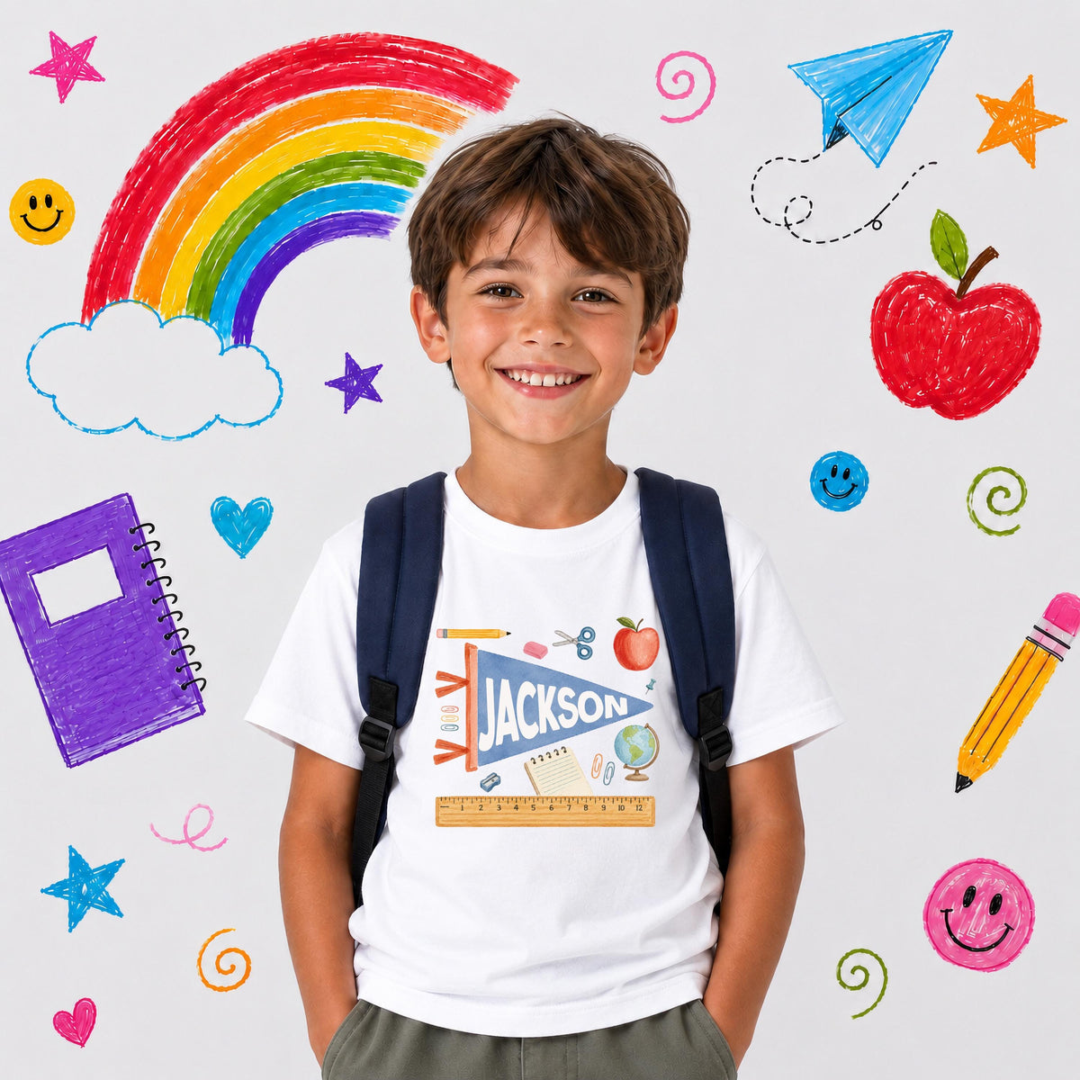 Custom First Day of School Shirt, Back to School Flag Name Tee, Kids School Gift Shirts