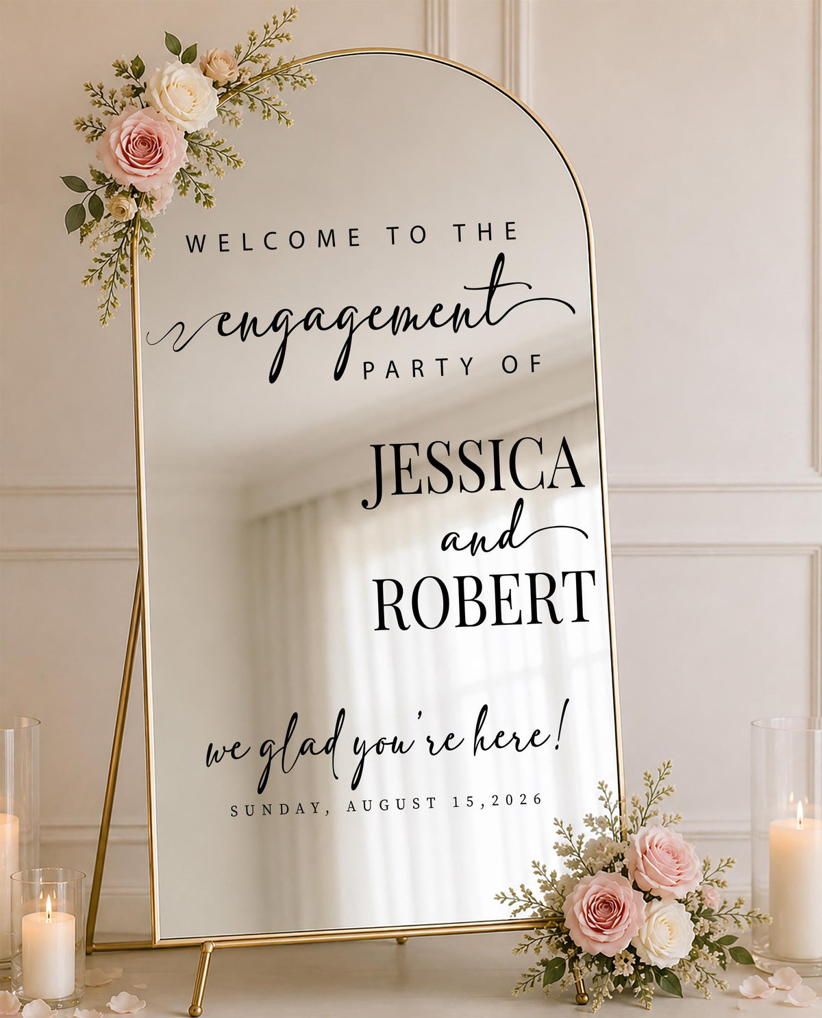 Custom Wedding Mirror Decal, Personalized Engagement Welcome Sign, White Vinyl Decor