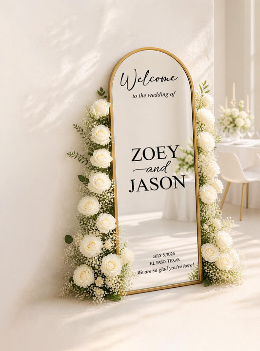 Personalized Wedding Welcome Mirror Decal, Custom Name Reception Decor