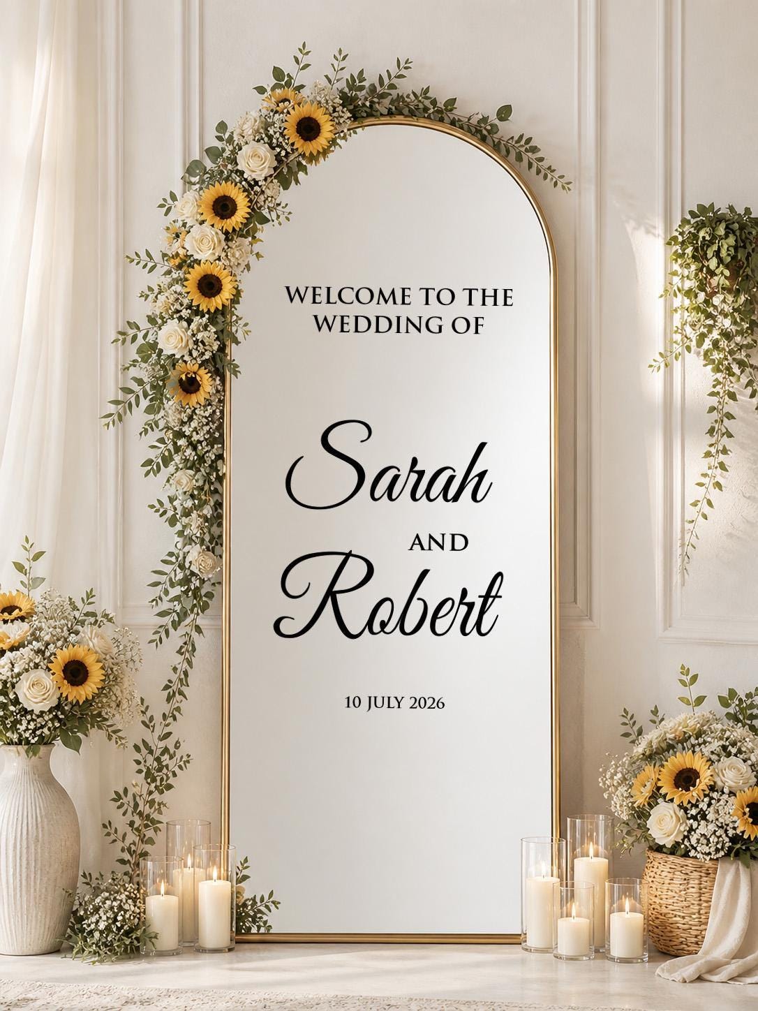 Custom Wedding Mirror Decal, Personalized Vinyl Welcome Sign Sticker