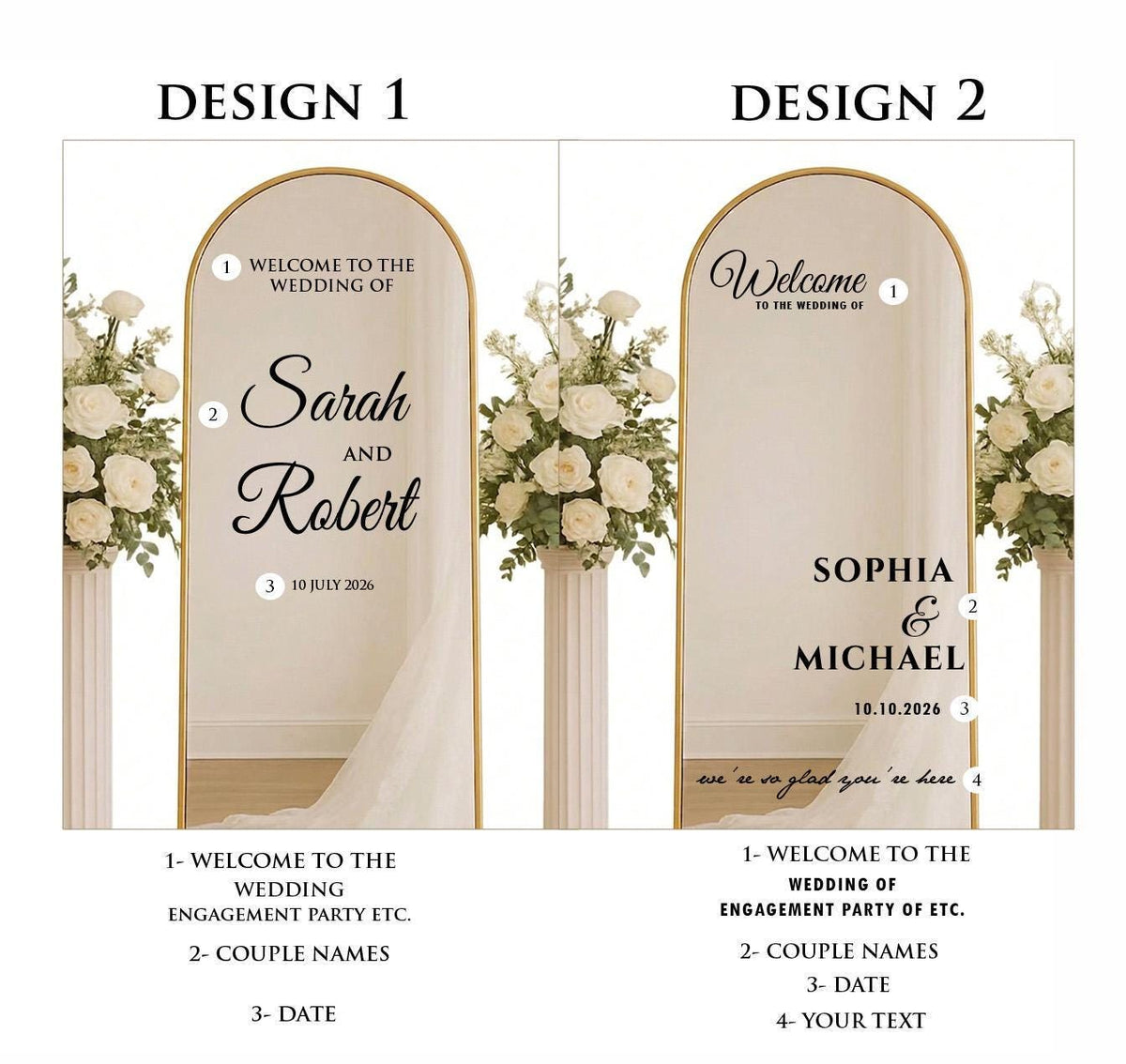 Custom Wedding Mirror Decal, Personalized Vinyl Welcome Sign Sticker