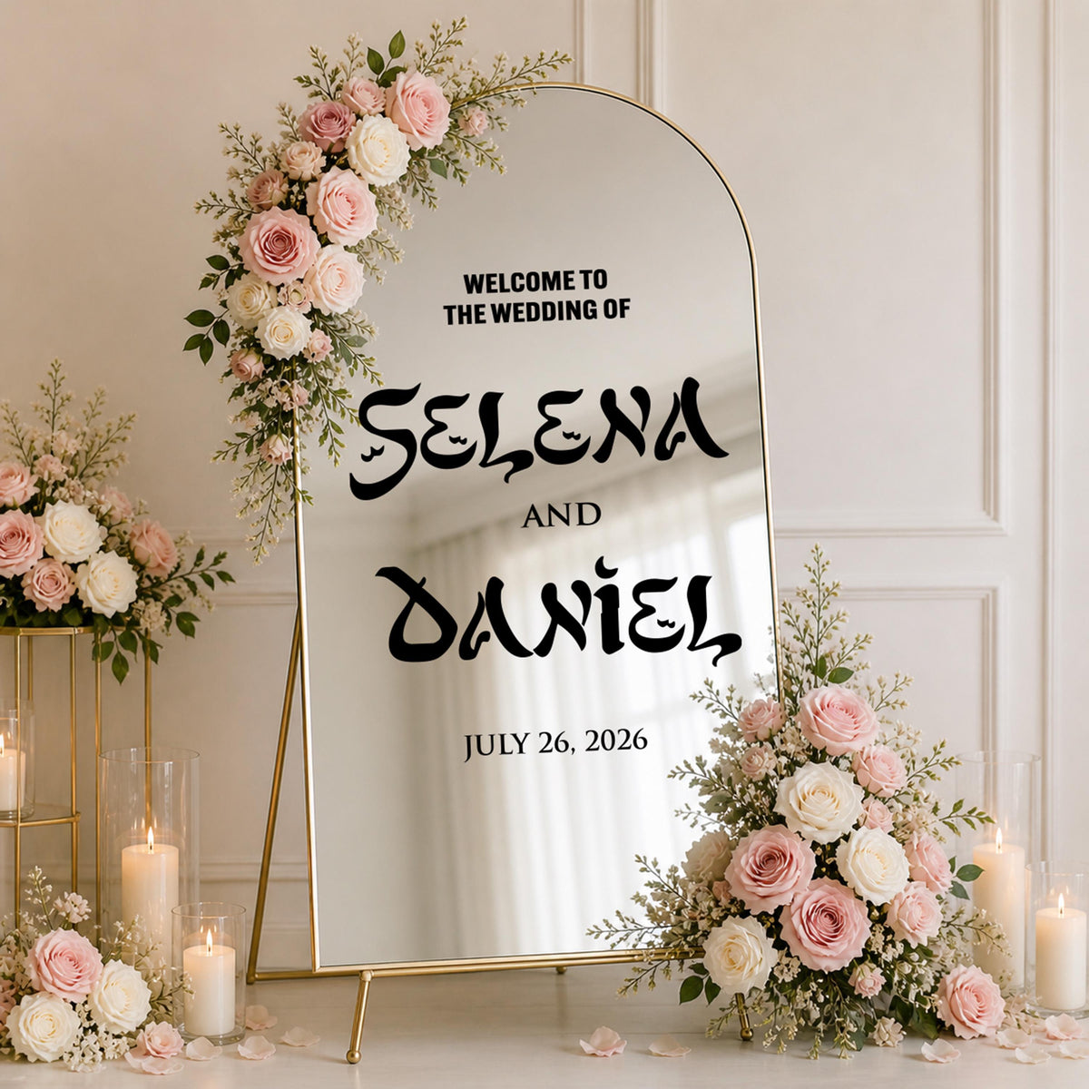 Personalized Wedding Mirror Decal, Custom Vinyl Reception Sign Decor