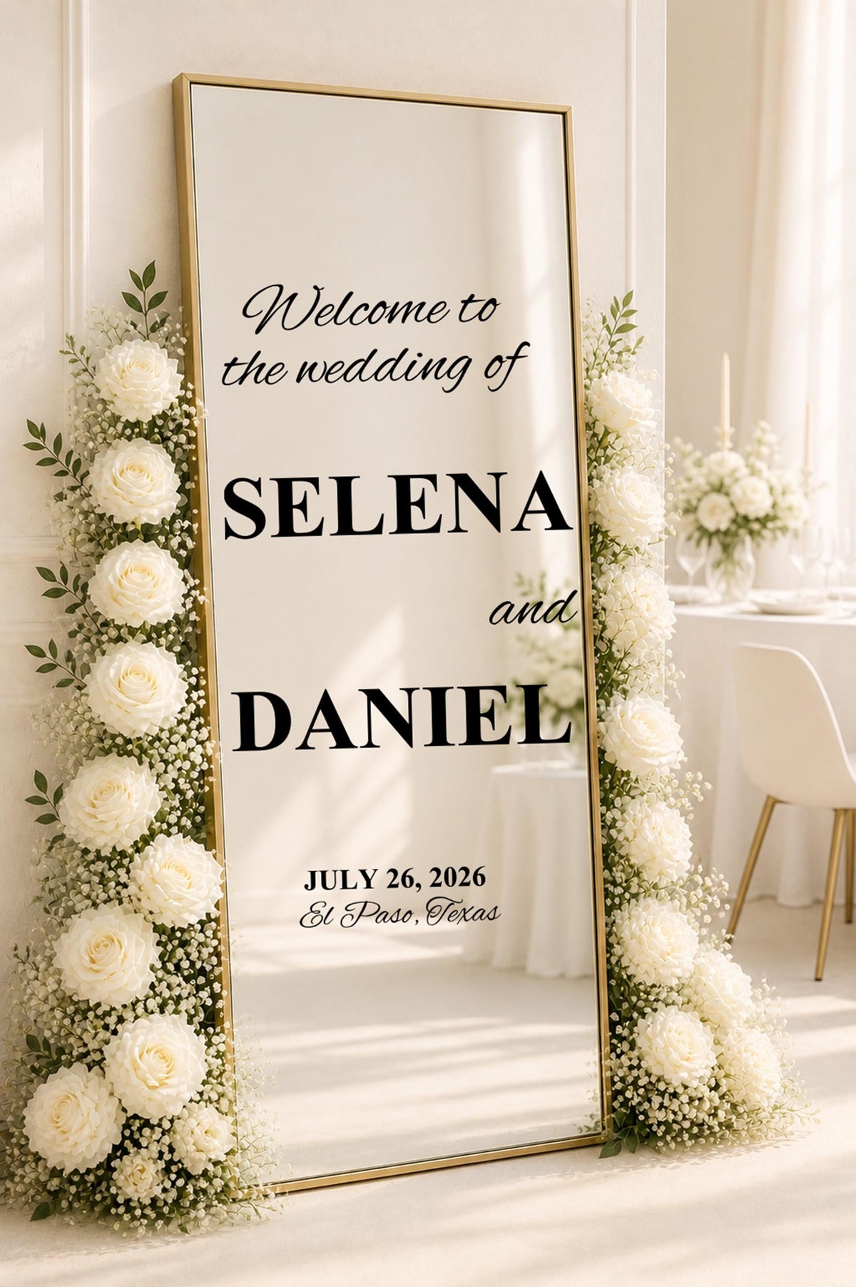 Personalized Wedding Mirror Decal, Custom Vinyl Reception Sign Decor