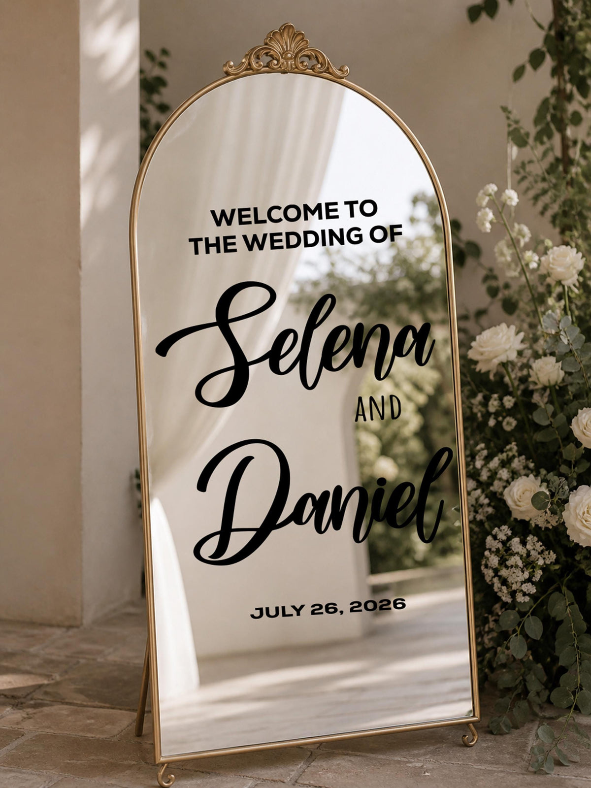 Personalized Wedding Mirror Decal, Custom Vinyl Reception Sign Decor
