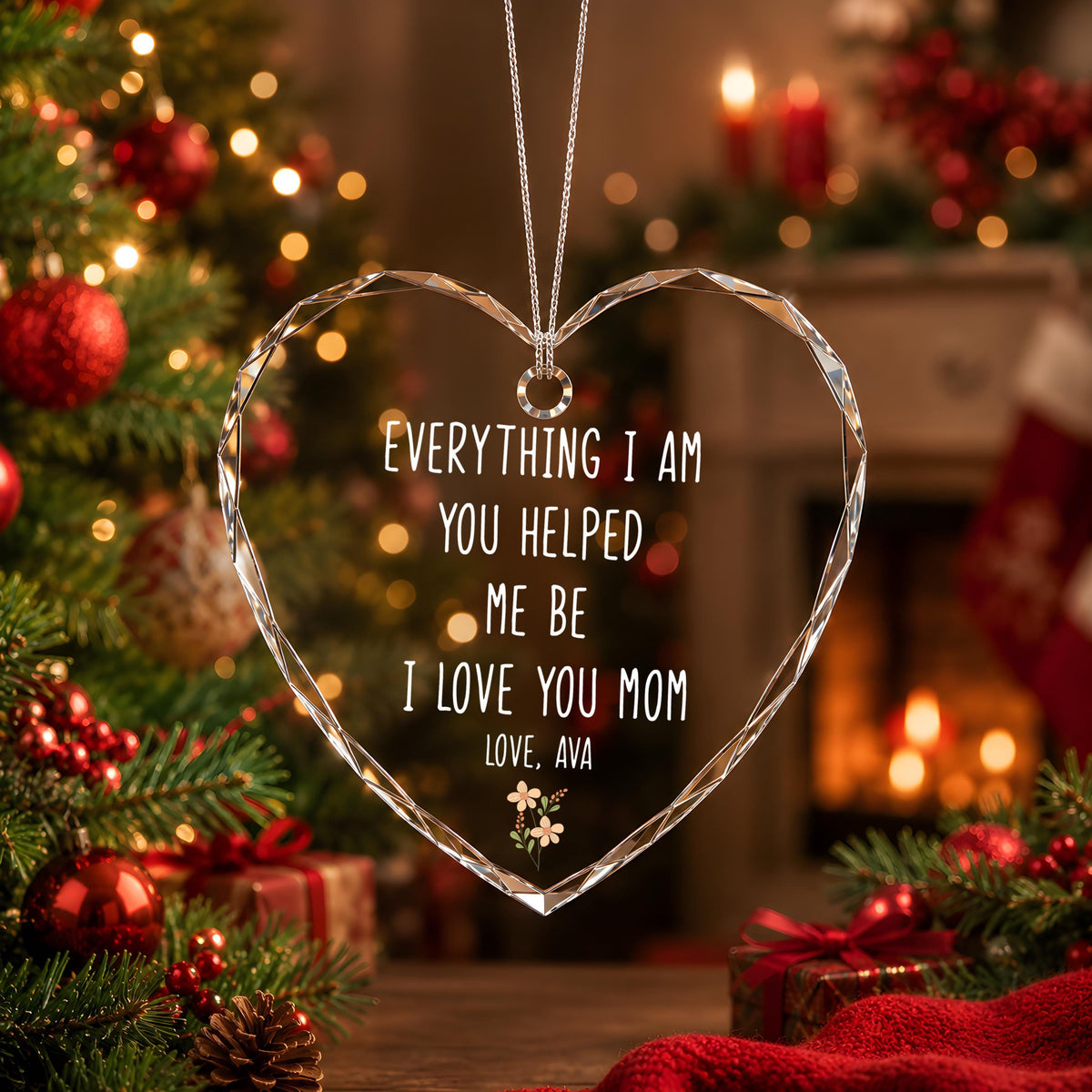 Personalized Crystal Glass Ornament (Round or Heart), Mom Keepsake, Christmas Gift