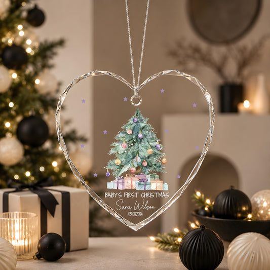 Personalized Baby's First Christmas Glass Ornament, Christmas Tree Design New Born Keepsake