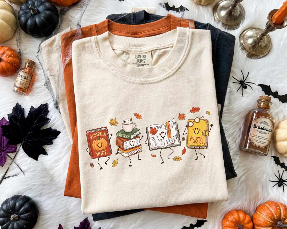 Fall Books Comfort Colors® Shirt, Fall Season Bookish T-Shirt, Autumn Lovers Gift Tee