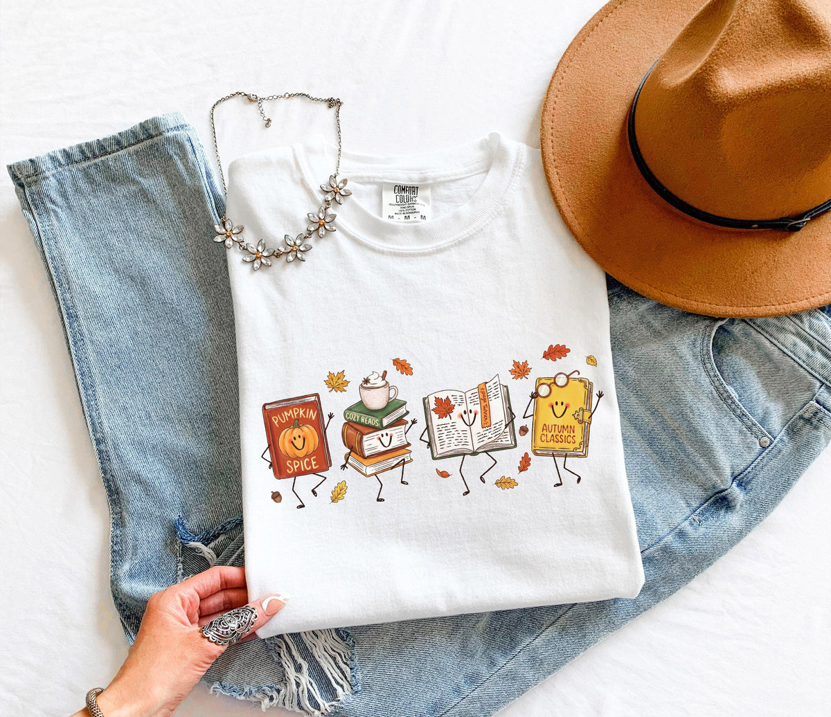Fall Books Comfort Colors® Shirt, Fall Season Bookish T-Shirt, Autumn Lovers Gift Tee