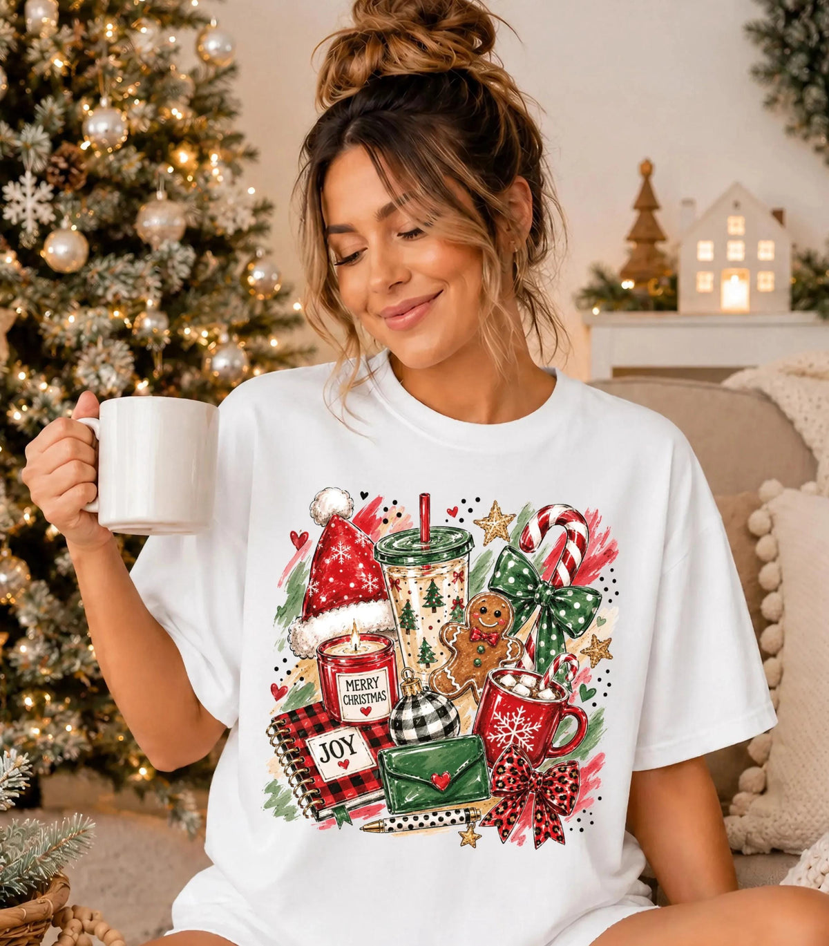 Merry Christmas Comfort Colors® Shirt, Coquette Bow Xmas Season Tee, Women Holiday Gift