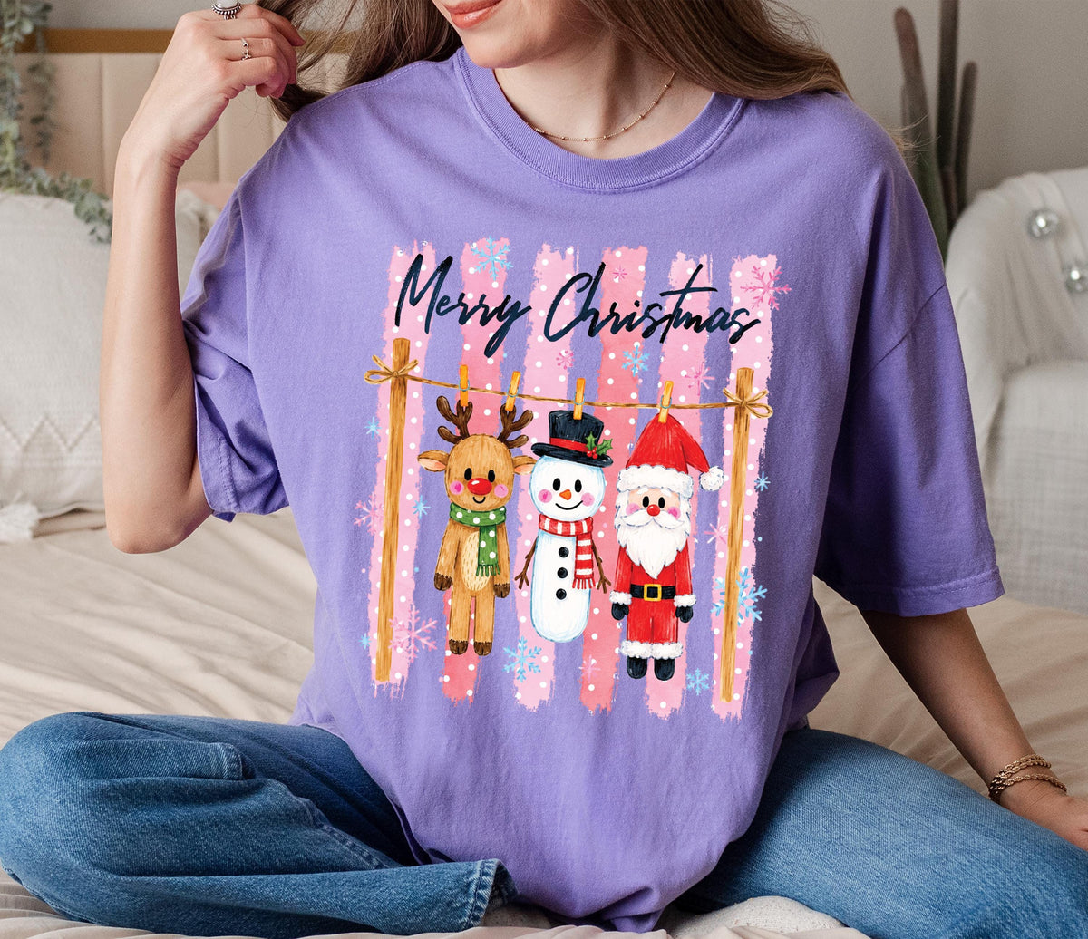 Striped Merry Christmas Comfort Colors® Shirt, Santa Xmas Season Tee, Snowman Holiday Gift