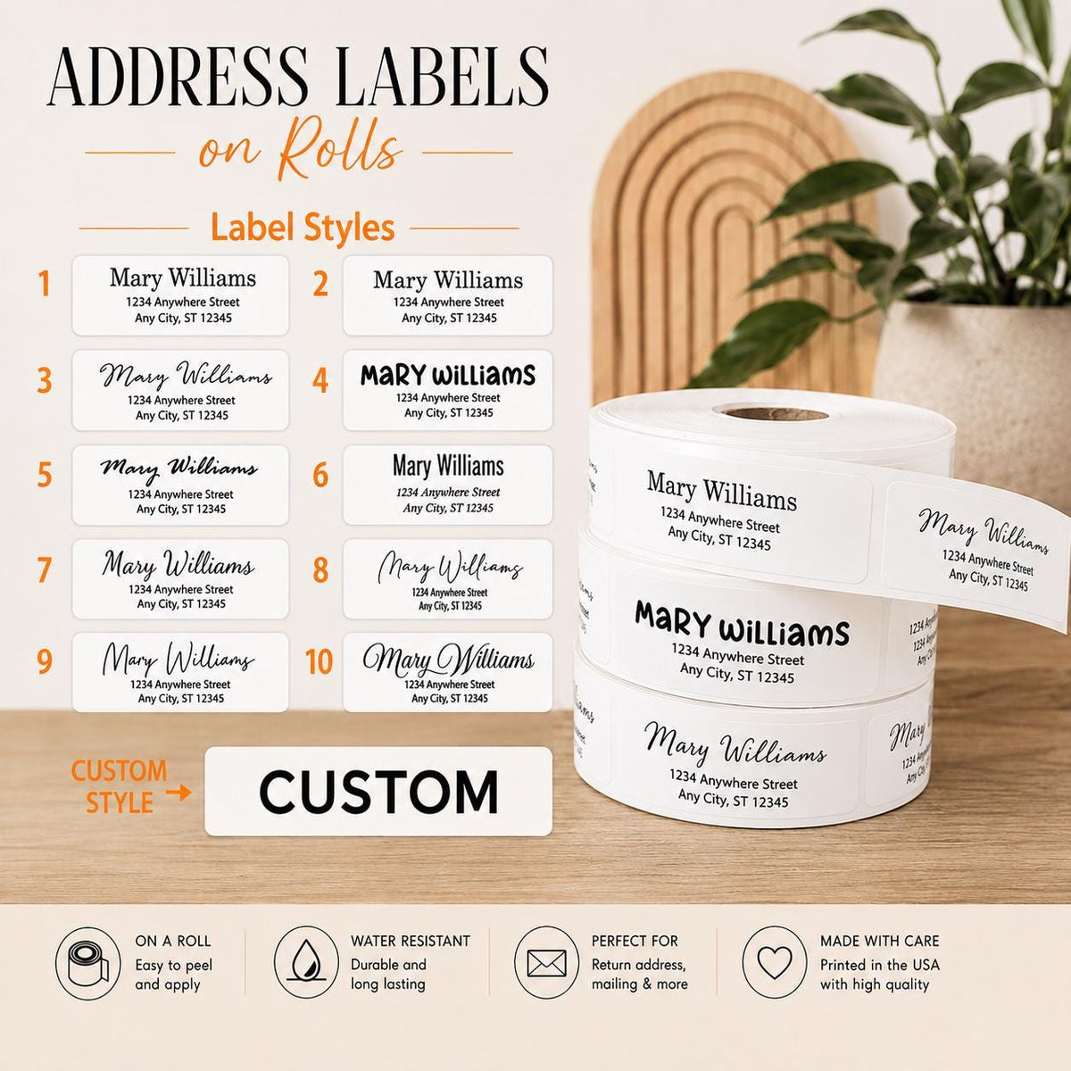 Custom Address Labels on Rolls, Return Stickers, Mailing Labels (Wedding & Business)