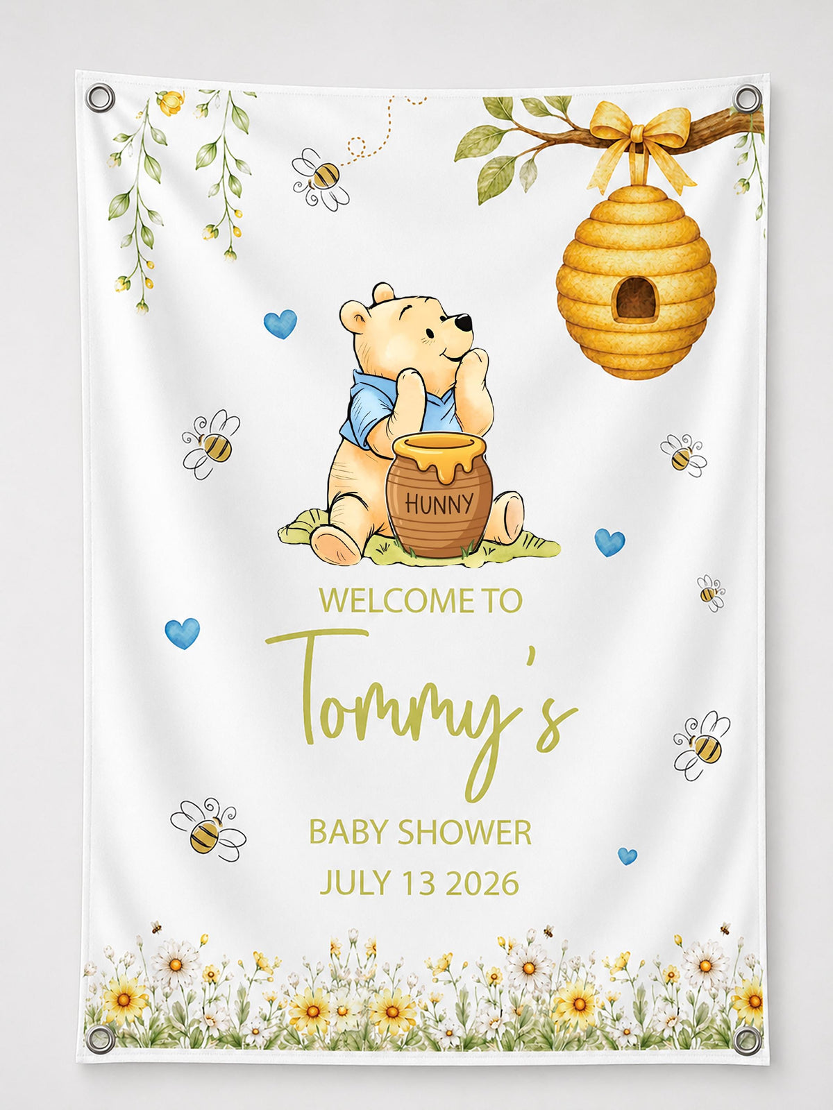 Bear Baby Shower Backdrop, Welcome Little Honey Party Banner, Custom Vinyl Banner