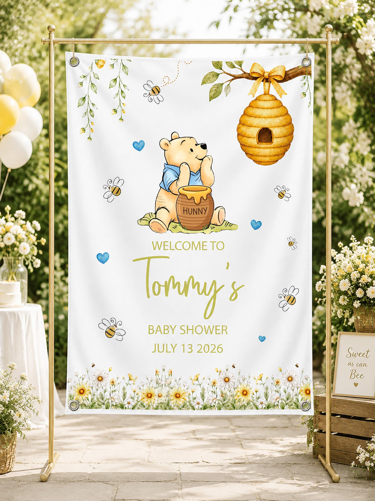 Bear Baby Shower Backdrop, Welcome Little Honey Party Banner, Custom Vinyl Banner