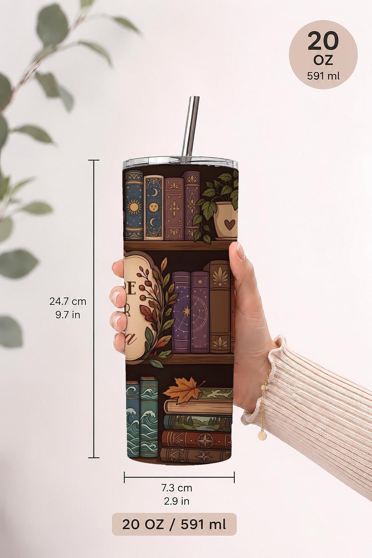 Personalized Bookworm Tumbler, Cozy Library Design, Custom Name Drinkware