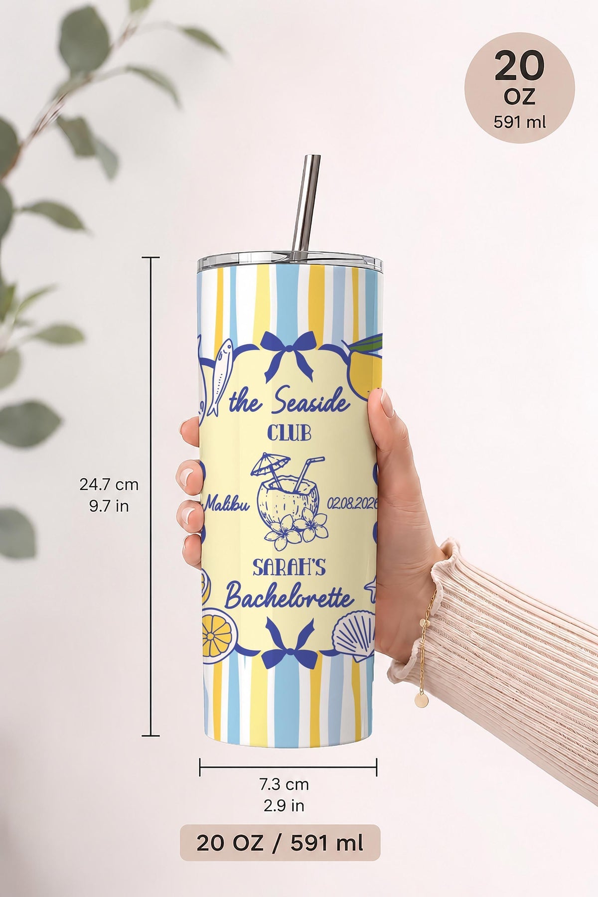 Personalized Seaside Club Beach Bachelorette Tumbler, Coastal Bridal Party Insulated Cup