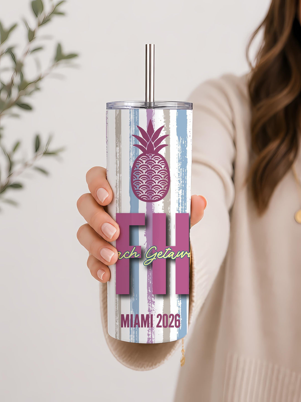 Custom Beach Vacation Tumbler, Tropical Initials, Girls Getaway Insulated Cup