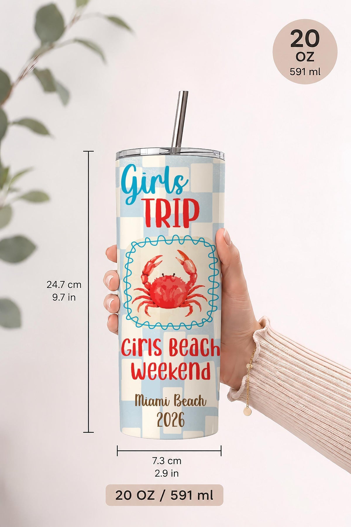 Custom Crab Girls Trip Beach Tumbler, Personalized Coastal Vacation Cup