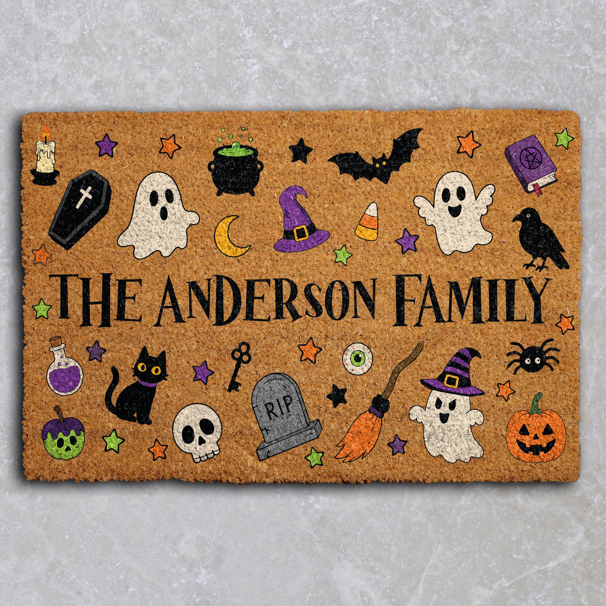 Personalized Spooky Season Doormat, Custom Last Name Halloween Welcome Mat