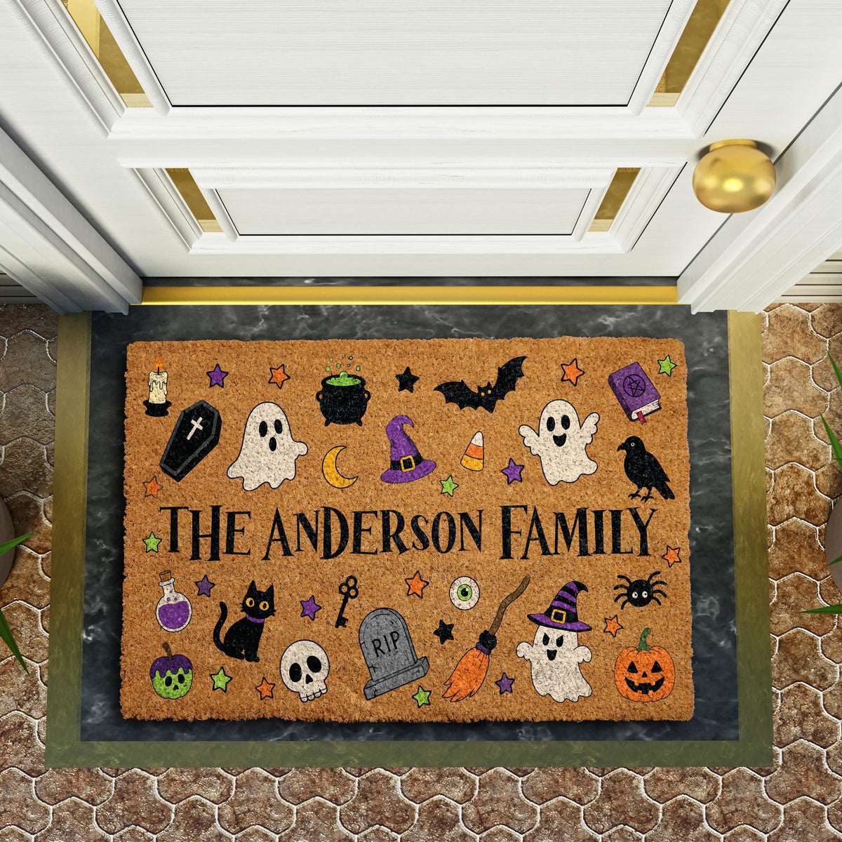 Personalized Spooky Season Doormat, Custom Last Name Halloween Welcome Mat
