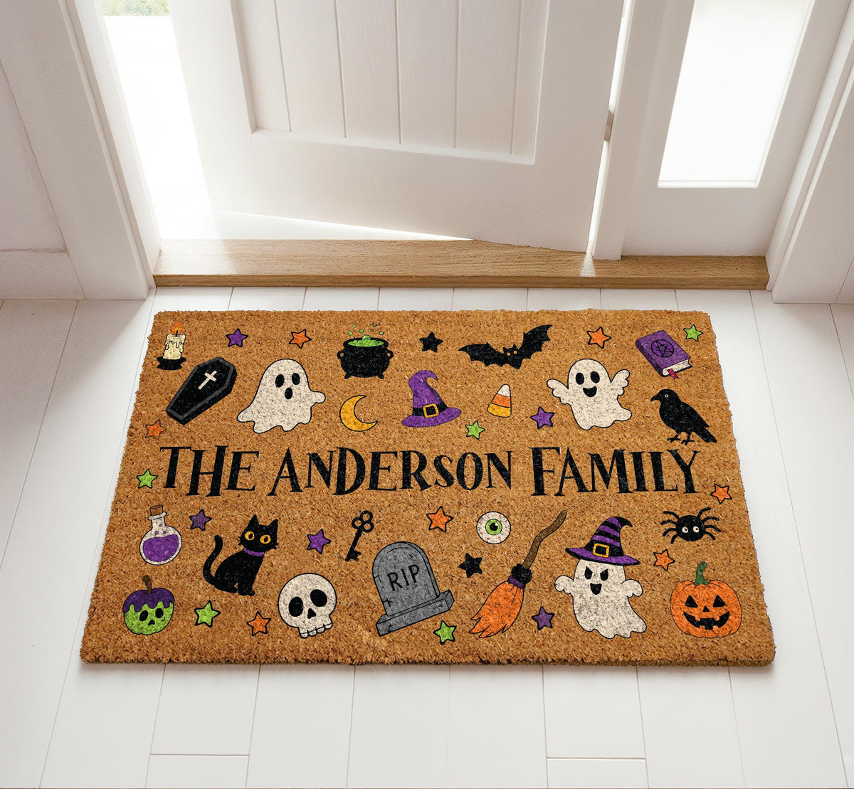 Personalized Spooky Season Doormat, Custom Last Name Halloween Welcome Mat