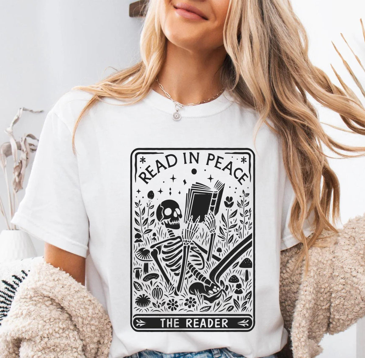 Comfort Colors® Read in Peace Shirt, Skeleton Bookish Tee, Halloween Bookworm T-shirts, Book Lover Gift