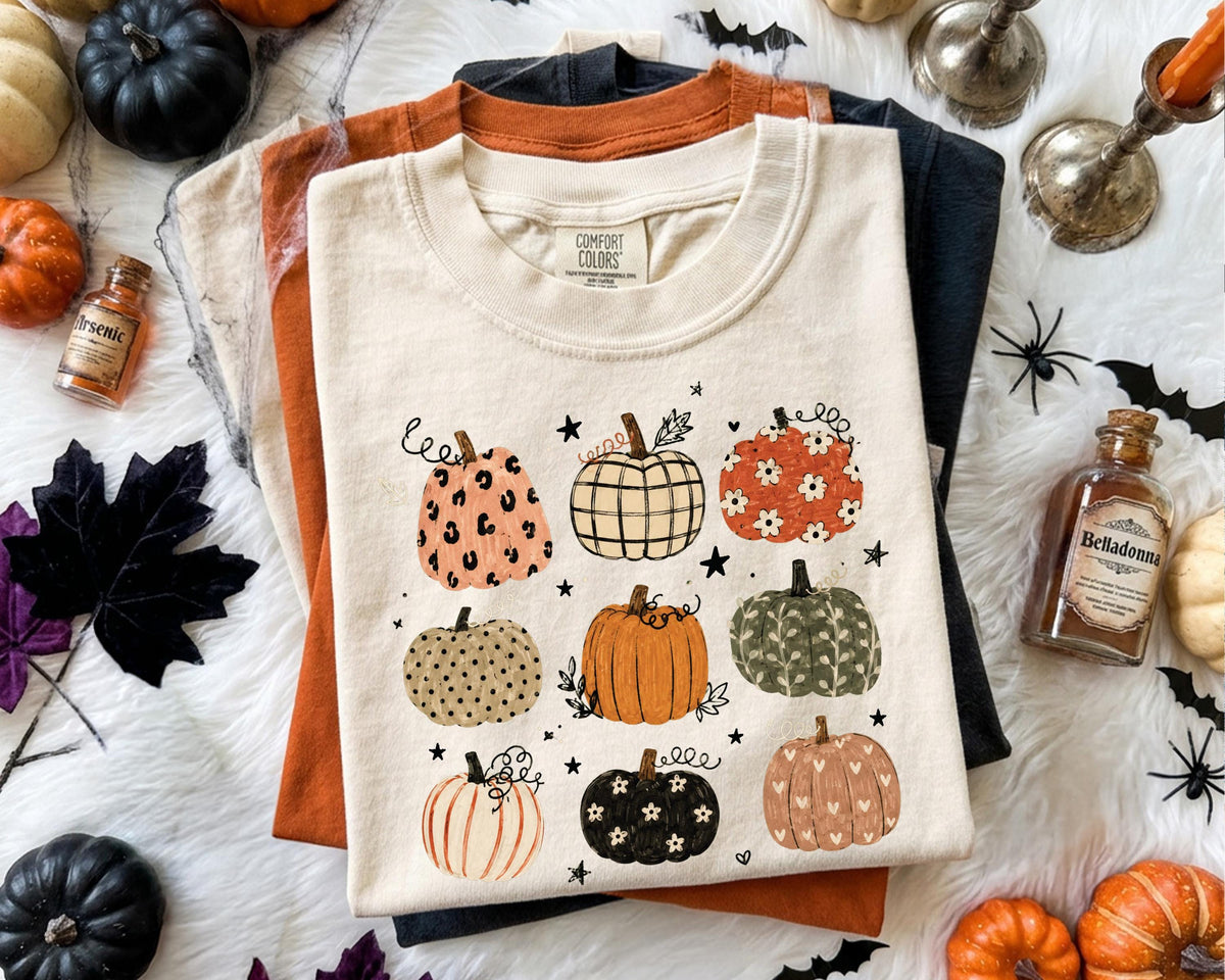 Pumpkins Comfort Colors® Shirt, Autumn Season Tee, Floral Pumpkin Season Crewneck