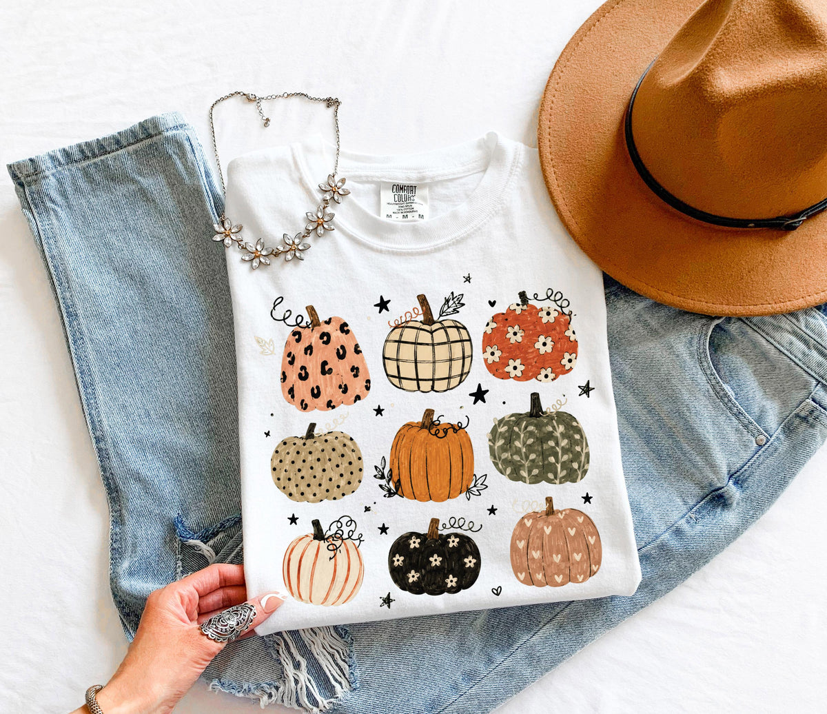 Pumpkins Comfort Colors® Shirt, Autumn Season Tee, Floral Pumpkin Season Crewneck