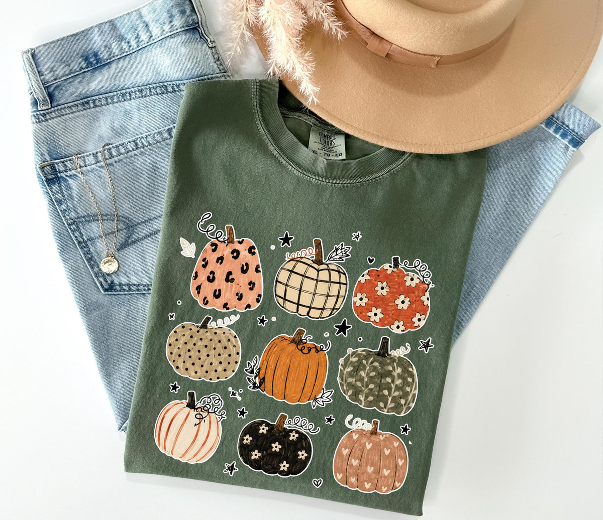 Pumpkins Comfort Colors® Shirt, Autumn Season Tee, Floral Pumpkin Season Crewneck